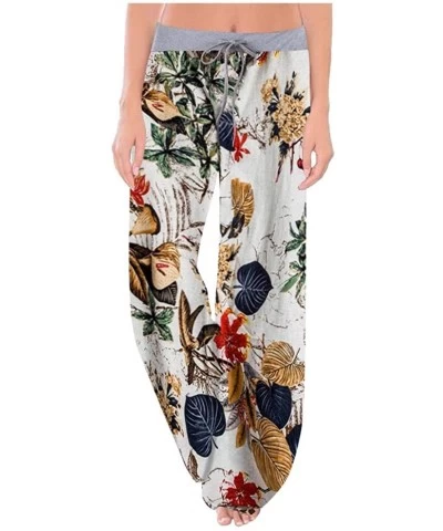 Women Casaul Comfy Printed Drawstring Wide Leg Long Pants Trousers Pajamas Loose Soft Vintage Pants - White - CE194W46T3A $21...