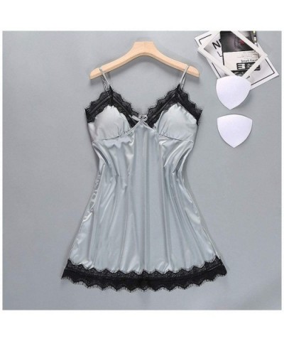 Sexy Womens Sleep Pajamas Robe Sleepwear Lace Nightdress Silky Mini Nightgown Suspender Sleepwear Rayon Sleeveless for Female...