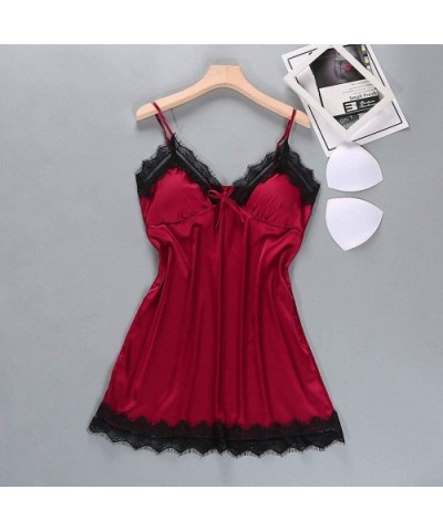 Sexy Womens Sleep Pajamas Robe Sleepwear Lace Nightdress Silky Mini Nightgown Suspender Sleepwear Rayon Sleeveless for Female...