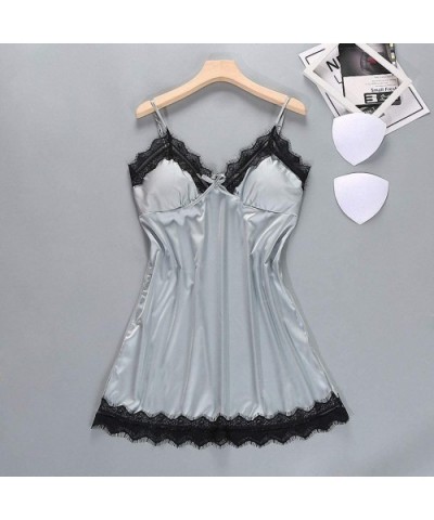 Sexy Womens Sleep Pajamas Robe Sleepwear Lace Nightdress Silky Mini Nightgown Suspender Sleepwear Rayon Sleeveless for Female...