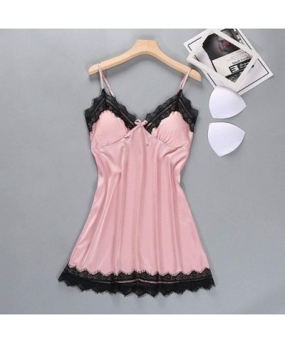 Sexy Womens Sleep Pajamas Robe Sleepwear Lace Nightdress Silky Mini Nightgown Suspender Sleepwear Rayon Sleeveless for Female...