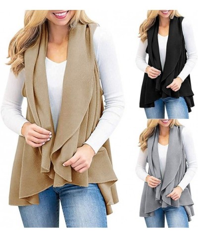 Women Vest Jacket Fashion Autumn and Winter Lapel Irregular Plaid Cardigan - A-khaki - CA19232IY7M $34.69 Thermal Underwear