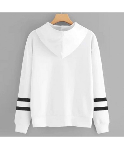 Women Thanksgiving Print Long Sleeve Sweatshirt Hooded Tops Shirt Striped Tunic Sweatshirt Drawstring Pullover Tops - Whitea ...