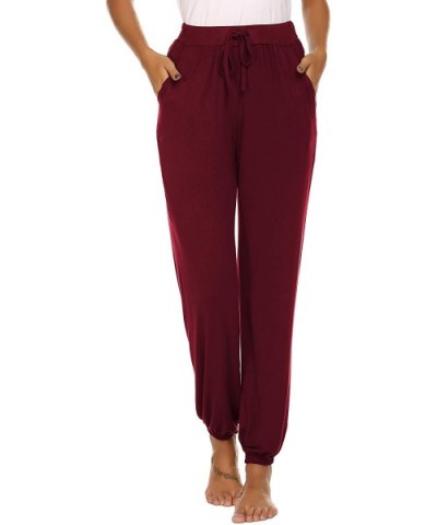 Womens Comfy Pajama Pants Loose Yoga Pants Stretch Lounge Bottoms Drawstring Jogger Pants with Pockets Wine Red - CY1934AGRM9...