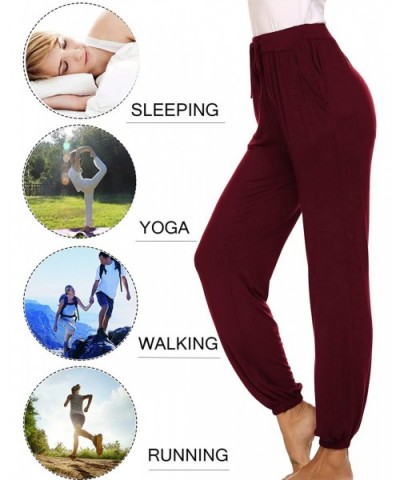 Womens Comfy Pajama Pants Loose Yoga Pants Stretch Lounge Bottoms Drawstring Jogger Pants with Pockets Wine Red - CY1934AGRM9...