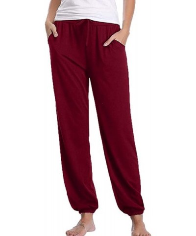 Womens Comfy Pajama Pants Loose Yoga Pants Stretch Lounge Bottoms Drawstring Jogger Pants with Pockets Wine Red - CY1934AGRM9...