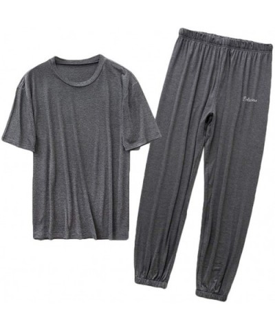 Mens Modal Short Sleeve Lounge Wear 2 PCS Outfits Top & Bottom - 3 - C319DZ6Q45G $50.25 Sleep Sets