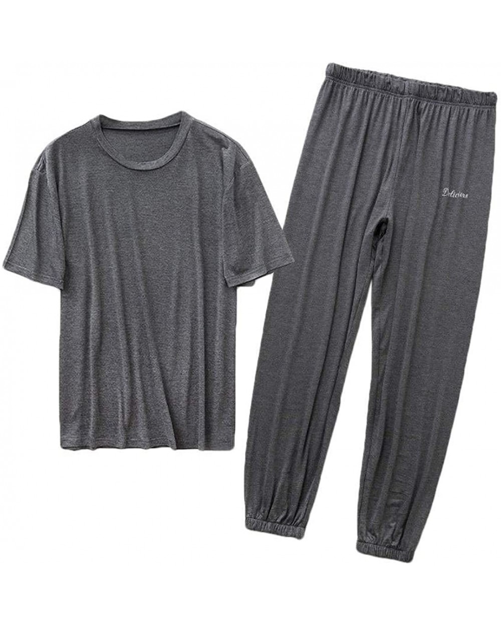 Mens Modal Short Sleeve Lounge Wear 2 PCS Outfits Top & Bottom - 3 - C319DZ6Q45G $50.25 Sleep Sets