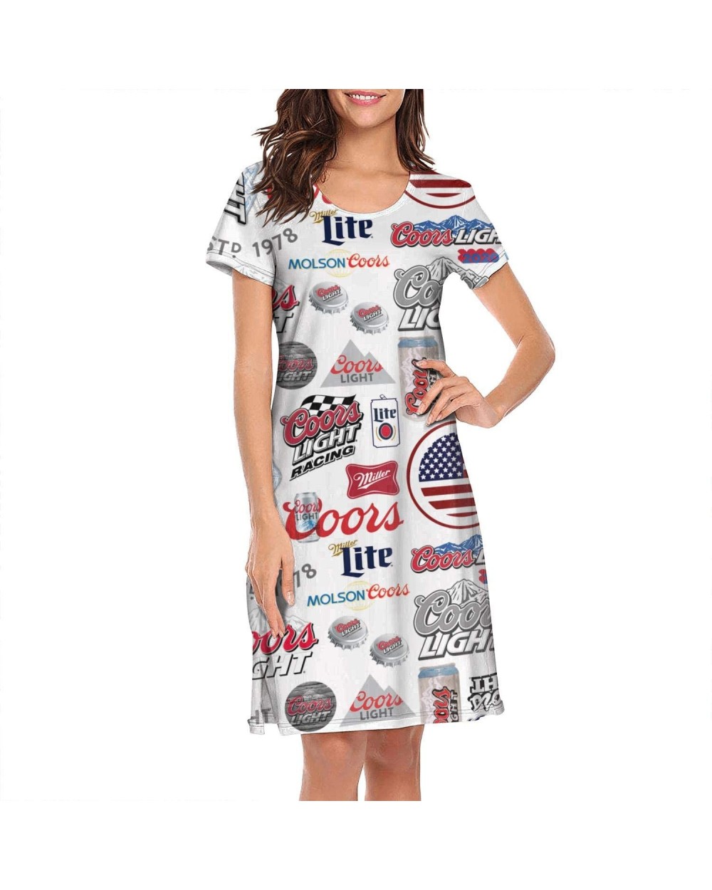 Short Sleeve Nightgowns Women's Beer-Coors-Original-Logo- Sleepwear - Beer Coors Original - CX196M79TTS $47.39 Nightgowns & S...