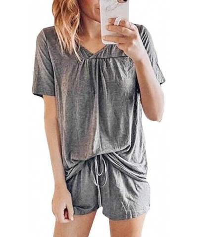 Women Pajama Tracksuit Short Sleeve T-Shirt and Shorts Pajamas Sleepwear Set Loungewear - Gray - CA190N064RE $37.83 Sets