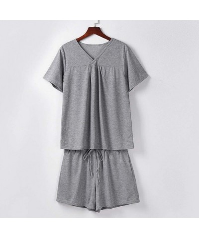 Women Pajama Tracksuit Short Sleeve T-Shirt and Shorts Pajamas Sleepwear Set Loungewear - Gray - CA190N064RE $37.83 Sets