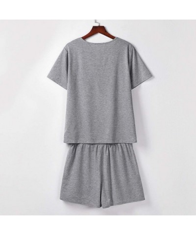 Women Pajama Tracksuit Short Sleeve T-Shirt and Shorts Pajamas Sleepwear Set Loungewear - Gray - CA190N064RE $37.83 Sets