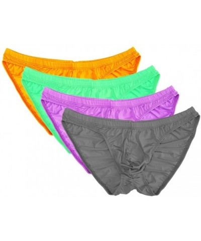 Men's Sexy Bikini Brief Elastic Silky Ruched Back Underwear Swimwear - Assorted-3 - CS186MM09Q4 $32.75 Briefs