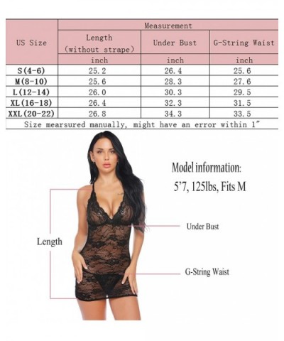 Women Lace Lingerie Sexy Deep V Halter Chemise Babydoll Lingerie Teddy Dress - Black - CK18WI7UYQ9 $25.15 Baby Dolls & Chemises