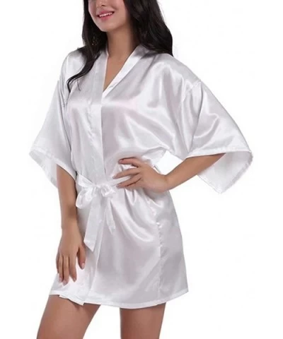 Womens Bathrobe Sexy Short Kimono Lingerie Robes Pure Color Lightweight Sleepwear Cardigan Loungewear V Neck White - CI1979QU...