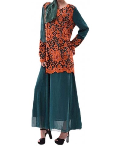 Women Dubai Muslim Contrast Color Islamic Lace Patchwork Kaftan Dresses - Green - CO19900K2DY $64.14 Robes