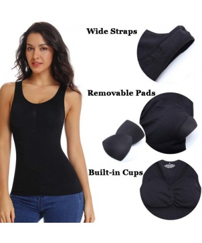 Cami Shaper with Built-in Shelf Bra for Women Tummy Control Shapewear Tank Tops Compression Camisole Padded Bra - Black-built...