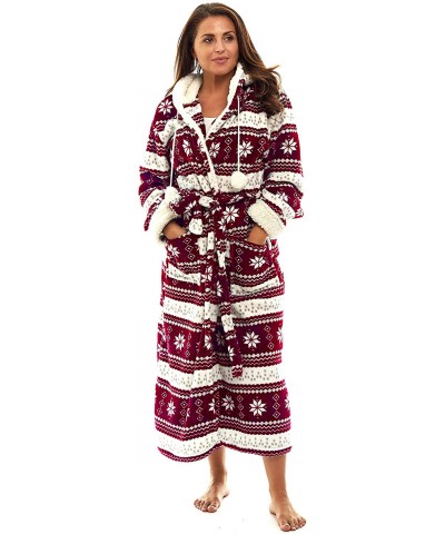 Women's Dream Ultra Soft Coral Fleece Kimona Lounge/Spa Full Length Robe- Cozy Plush Sherpa Hood - Burgundy - CN120WKWL5V $72...