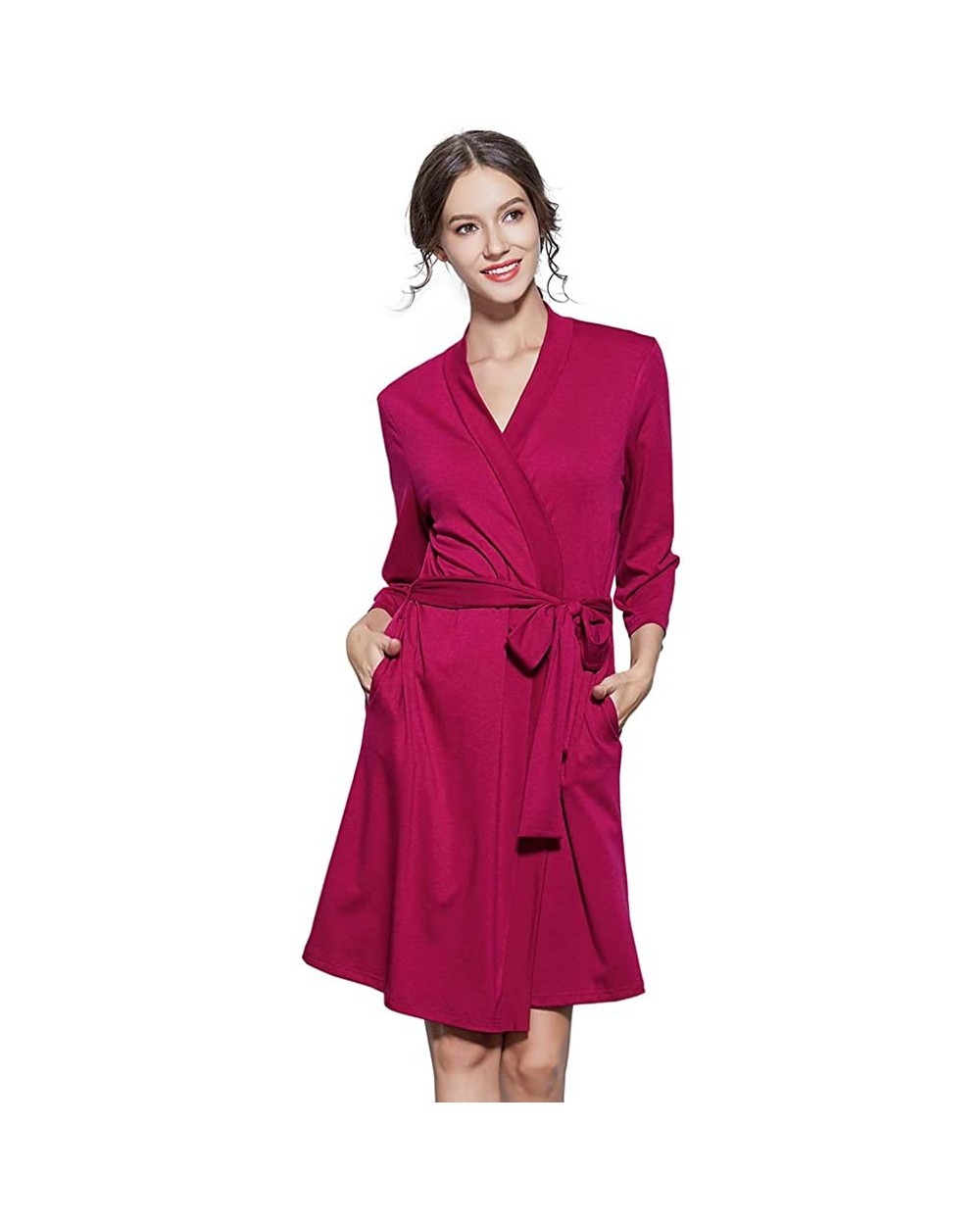 Women's Bathrobes Lightweight Summer Robe Soft Cotton Bath Robe Sleepwear Loungewear - Dark Rosy - CV18KOEQ9H8 $39.14 Robes