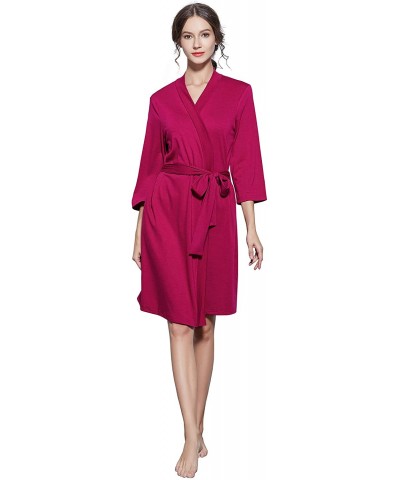 Women's Bathrobes Lightweight Summer Robe Soft Cotton Bath Robe Sleepwear Loungewear - Dark Rosy - CV18KOEQ9H8 $39.14 Robes