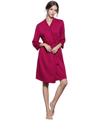 Women's Bathrobes Lightweight Summer Robe Soft Cotton Bath Robe Sleepwear Loungewear - Dark Rosy - CV18KOEQ9H8 $39.14 Robes