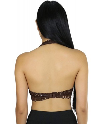 Women's Lined Lace Halter Stretch Bralette - Brown - C318G3SGEEW $26.58 Bras