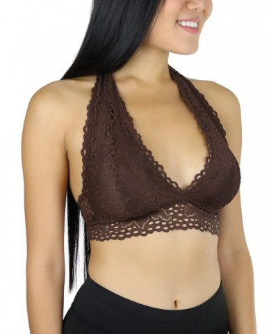 Women's Lined Lace Halter Stretch Bralette - Brown - C318G3SGEEW $26.58 Bras