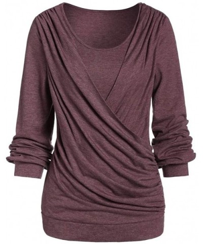 Plus Size Wrap Tops - Casual Long Sleeve Crew Neck Tunics Blouse Shirts - Purple - CM193WGKEZA $23.17 Thermal Underwear