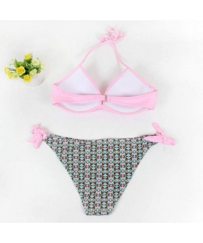 Women's Swimsuit Halter Halter Strap Solid Print Bikini Set(U-Pink-XL) - U-pink - CJ196U7T5LA $19.97 Shapewear