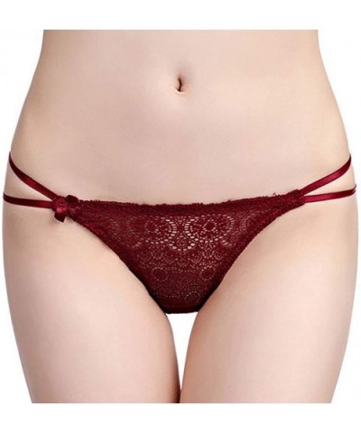 Lace Tanga Panty Sexy Cheeky Bikini Low Waist Underwear for Women - Wine Red - CS1966TL2DC $14.14 Panties