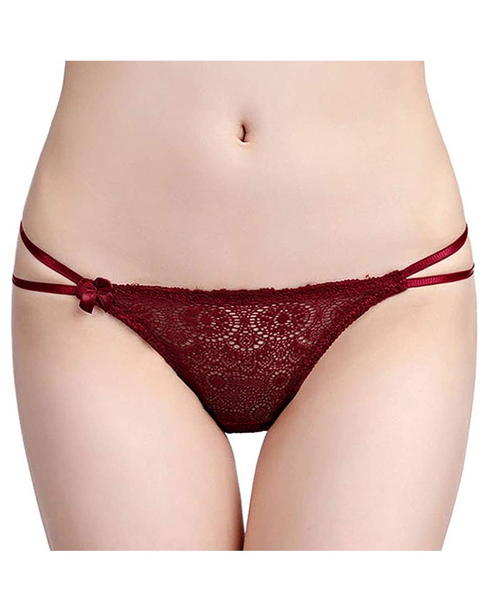 Lace Tanga Panty Sexy Cheeky Bikini Low Waist Underwear for Women - Wine Red - CS1966TL2DC $14.14 Panties