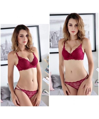 Lace Tanga Panty Sexy Cheeky Bikini Low Waist Underwear for Women - Wine Red - CS1966TL2DC $14.14 Panties