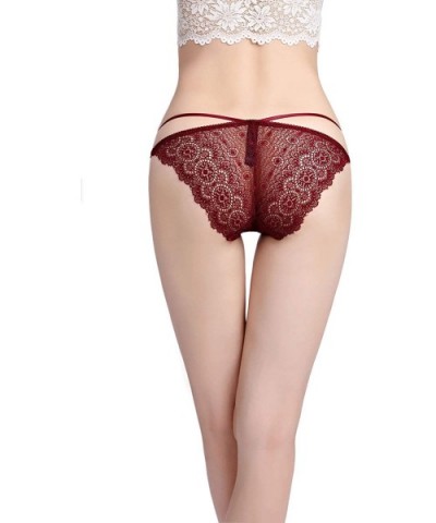 Lace Tanga Panty Sexy Cheeky Bikini Low Waist Underwear for Women - Wine Red - CS1966TL2DC $14.14 Panties