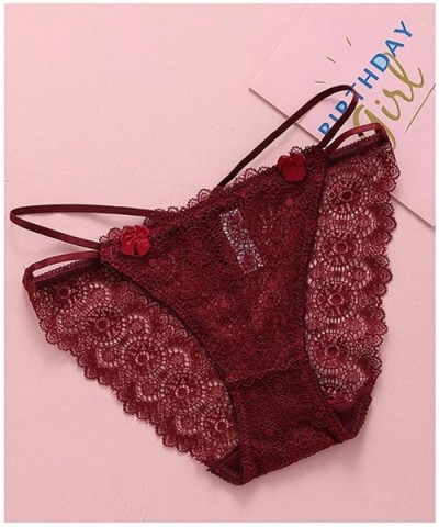 Lace Tanga Panty Sexy Cheeky Bikini Low Waist Underwear for Women - Wine Red - CS1966TL2DC $14.14 Panties