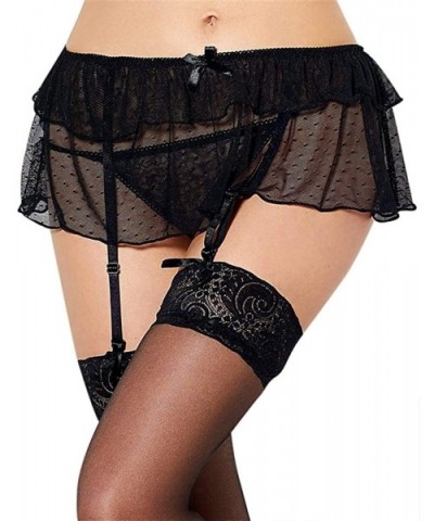 Women Plus Size Garter Belt Mesh with Sexy G-String Panties Black - Black - CI18I3GSS34 $17.49 Garters & Garter Belts