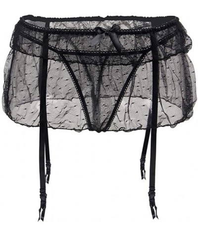 Women Plus Size Garter Belt Mesh with Sexy G-String Panties Black - Black - CI18I3GSS34 $17.49 Garters & Garter Belts