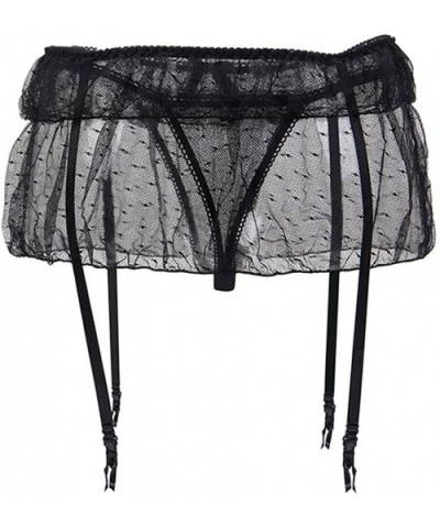 Women Plus Size Garter Belt Mesh with Sexy G-String Panties Black - Black - CI18I3GSS34 $17.49 Garters & Garter Belts