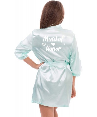 Satin Robe for Bridesmaid Party with White Foil - Mint-maid_of_honor - CV190OXS208 $41.95 Robes