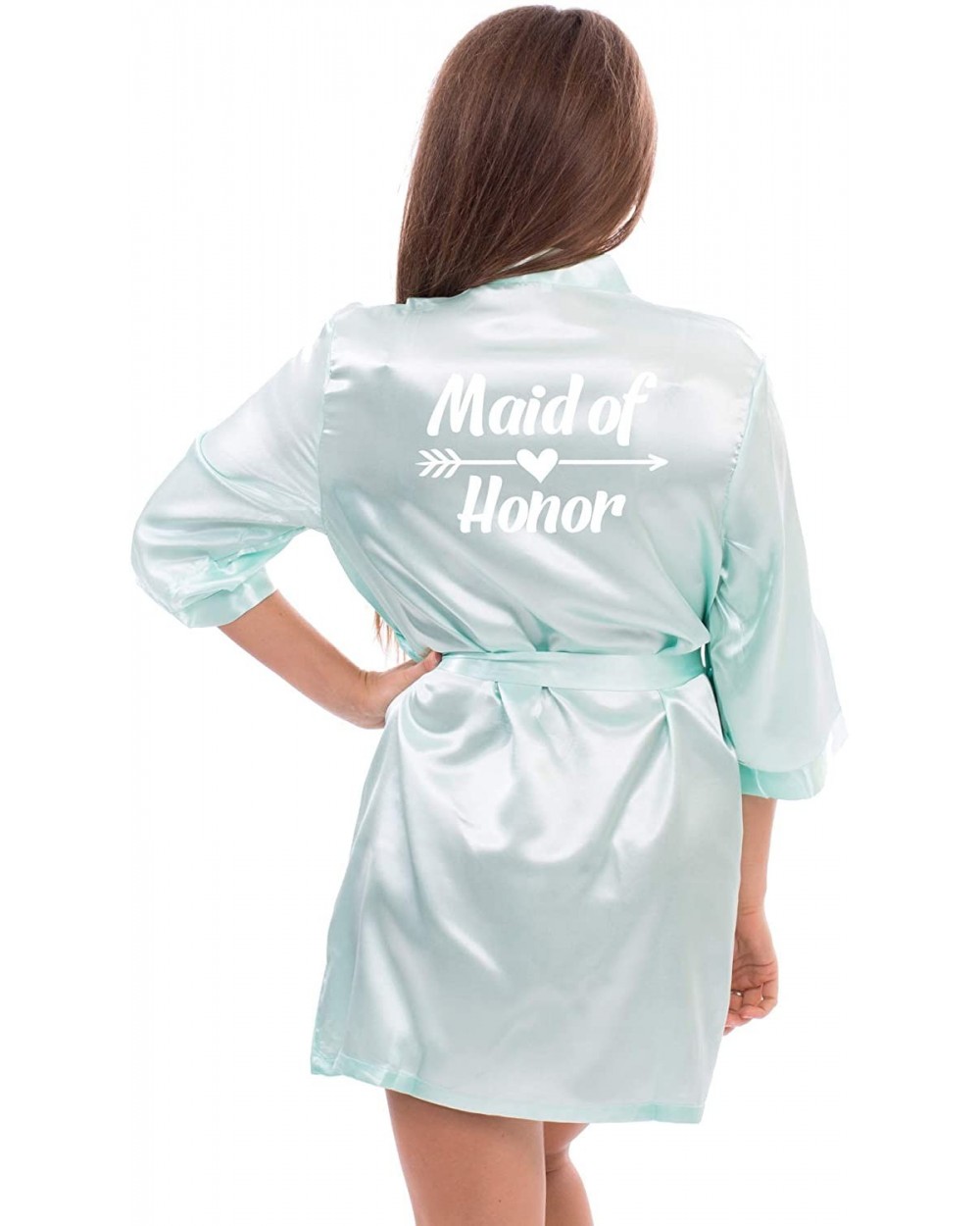 Satin Robe for Bridesmaid Party with White Foil - Mint-maid_of_honor - CV190OXS208 $41.95 Robes