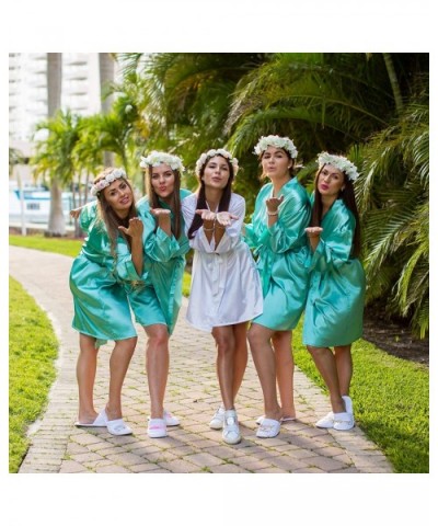 Satin Robe for Bridesmaid Party with White Foil - Mint-maid_of_honor - CV190OXS208 $41.95 Robes