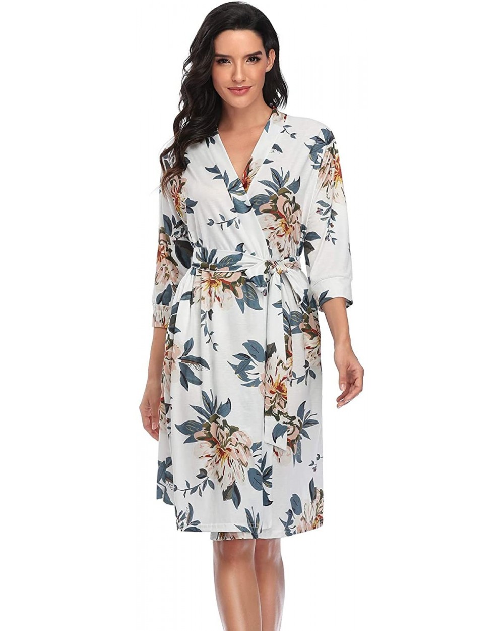 Women Floral Printed Soft Nightgown Robes Lightweight Knit Thin Short Bathrobe Sleepwear Ladies - Peony - CF194WRWDZ8 $45.27 ...