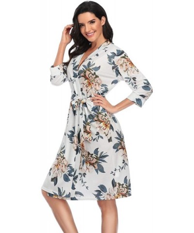 Women Floral Printed Soft Nightgown Robes Lightweight Knit Thin Short Bathrobe Sleepwear Ladies - Peony - CF194WRWDZ8 $45.27 ...