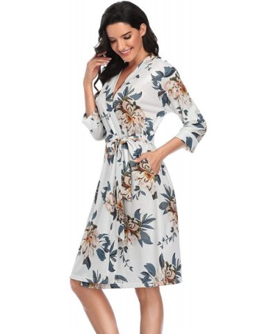 Women Floral Printed Soft Nightgown Robes Lightweight Knit Thin Short Bathrobe Sleepwear Ladies - Peony - CF194WRWDZ8 $45.27 ...