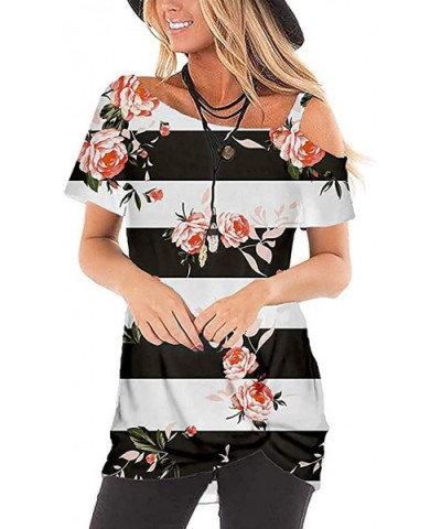 Women's Floral Print Comfy Cold Shoulder Twist Knot Tunics Tops Blouses Tshirts - Red - CH193WI3K5N $24.71 Thermal Underwear