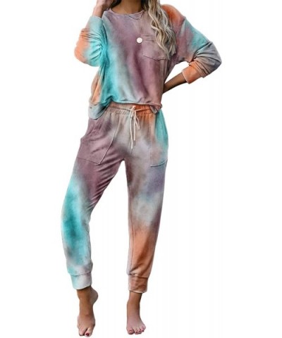 Women Tie Dye Pajamas Sets Long Sleeve Sweatshirt Pants Lounge Set Loungewear Nightwear Pjs - Ombre Multicolor - CA19CAL5CU7 ...