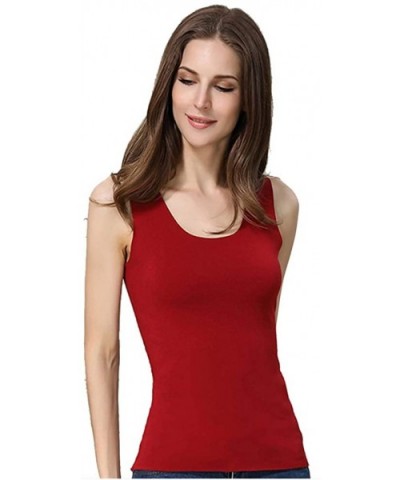 Women's Seamless Basic Layer Tank Top-Warm Thermal Underwear Camisole - Wine Red - CR18AE5GQZZ $21.96 Thermal Underwear