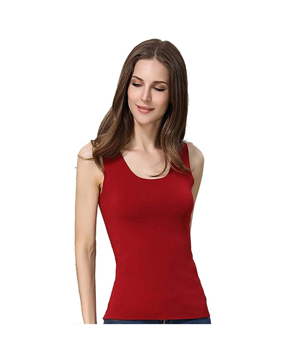 Women's Seamless Basic Layer Tank Top-Warm Thermal Underwear Camisole - Wine Red - CR18AE5GQZZ $21.96 Thermal Underwear