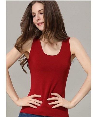 Women's Seamless Basic Layer Tank Top-Warm Thermal Underwear Camisole - Wine Red - CR18AE5GQZZ $21.96 Thermal Underwear