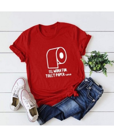 Women Funny Letter Print T-Shirt Summer Round Neck Short Sleeve Top Blouse - D-red - CT19CQICAHC $22.28 Thermal Underwear