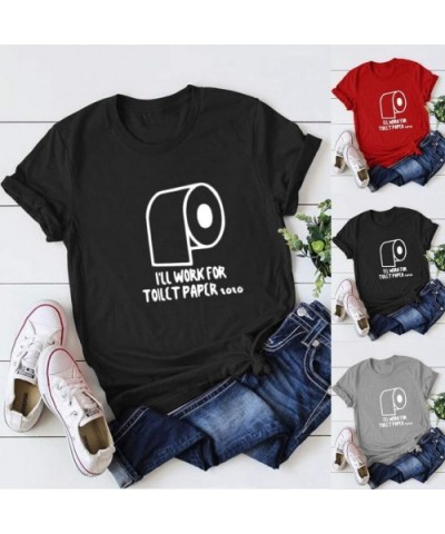 Women Funny Letter Print T-Shirt Summer Round Neck Short Sleeve Top Blouse - D-red - CT19CQICAHC $22.28 Thermal Underwear